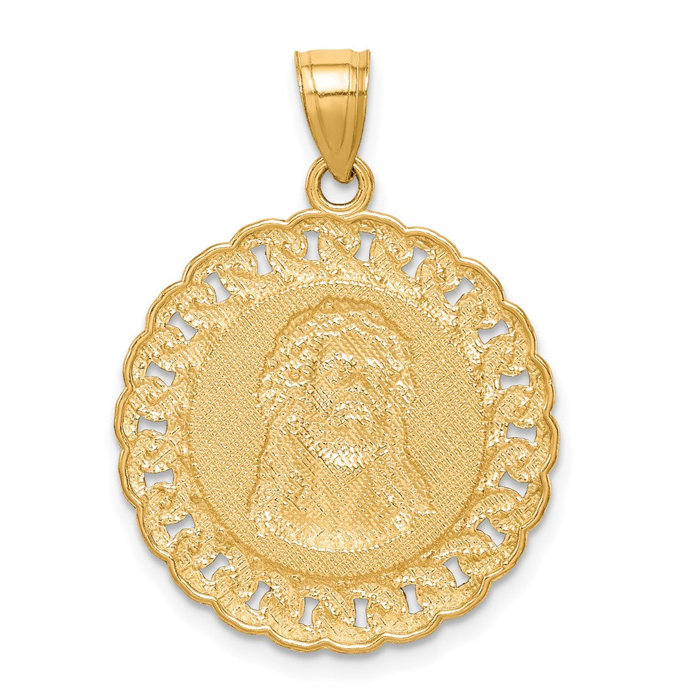 10K Gelbgold mit Rhodium, diamantiert mit Rhodium, Jesus-Gesicht-Anhänger