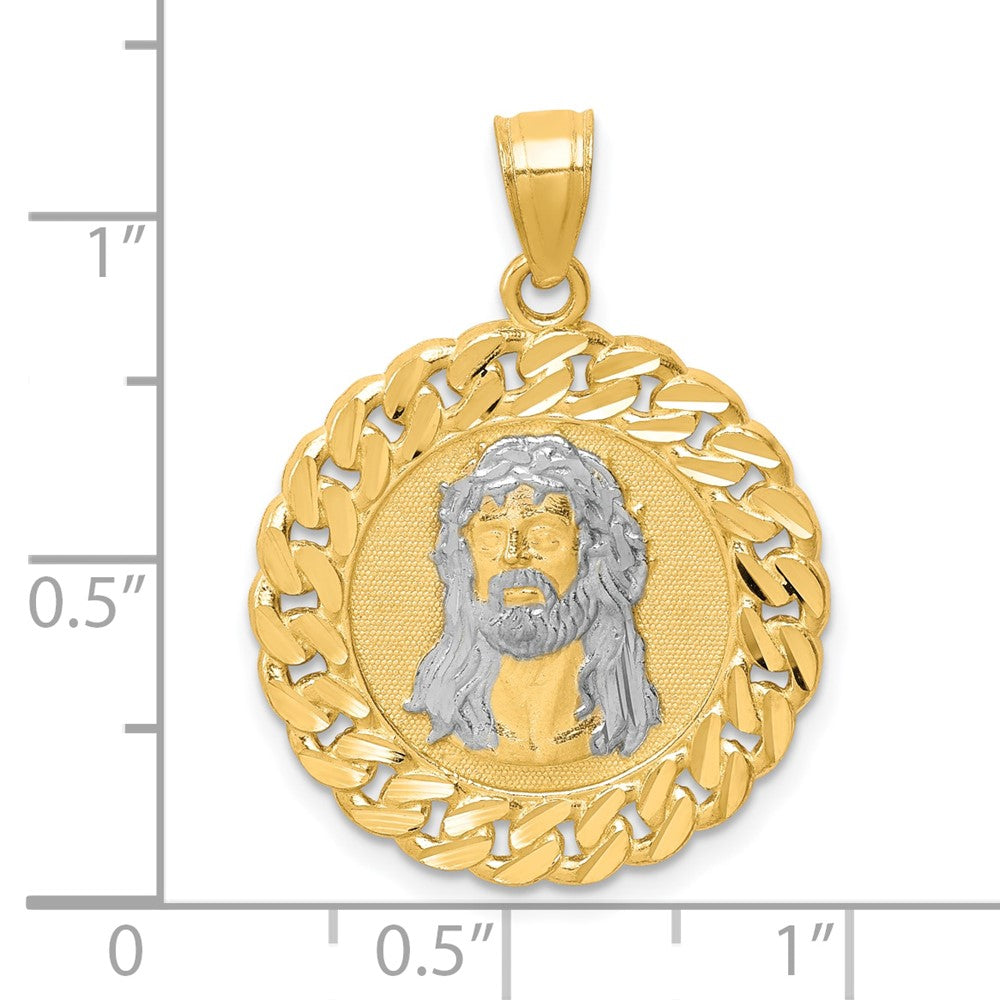 10K Gelbgold mit Rhodium, diamantiert mit Rhodium, Jesus-Gesicht-Anhänger