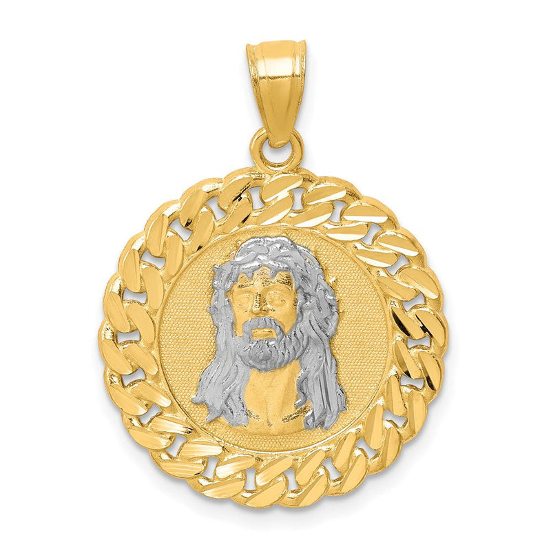 10K Gelbgold mit Rhodium, diamantiert mit Rhodium, Jesus-Gesicht-Anhänger
