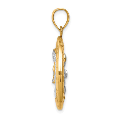 10K Gelbgold mit Rhodium Wendbar Jesus und Engel Medaille
