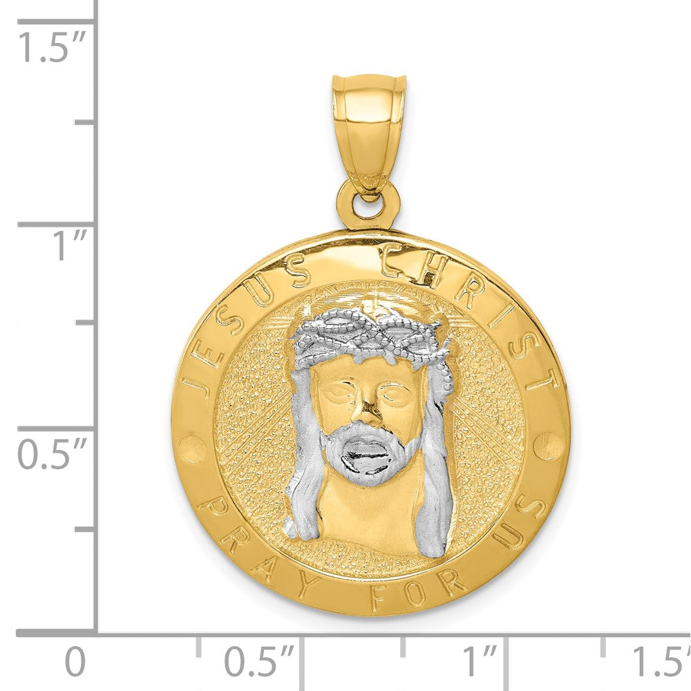 10K Gelbgold mit Rhodium Wendbar Jesus und Engel Medaille