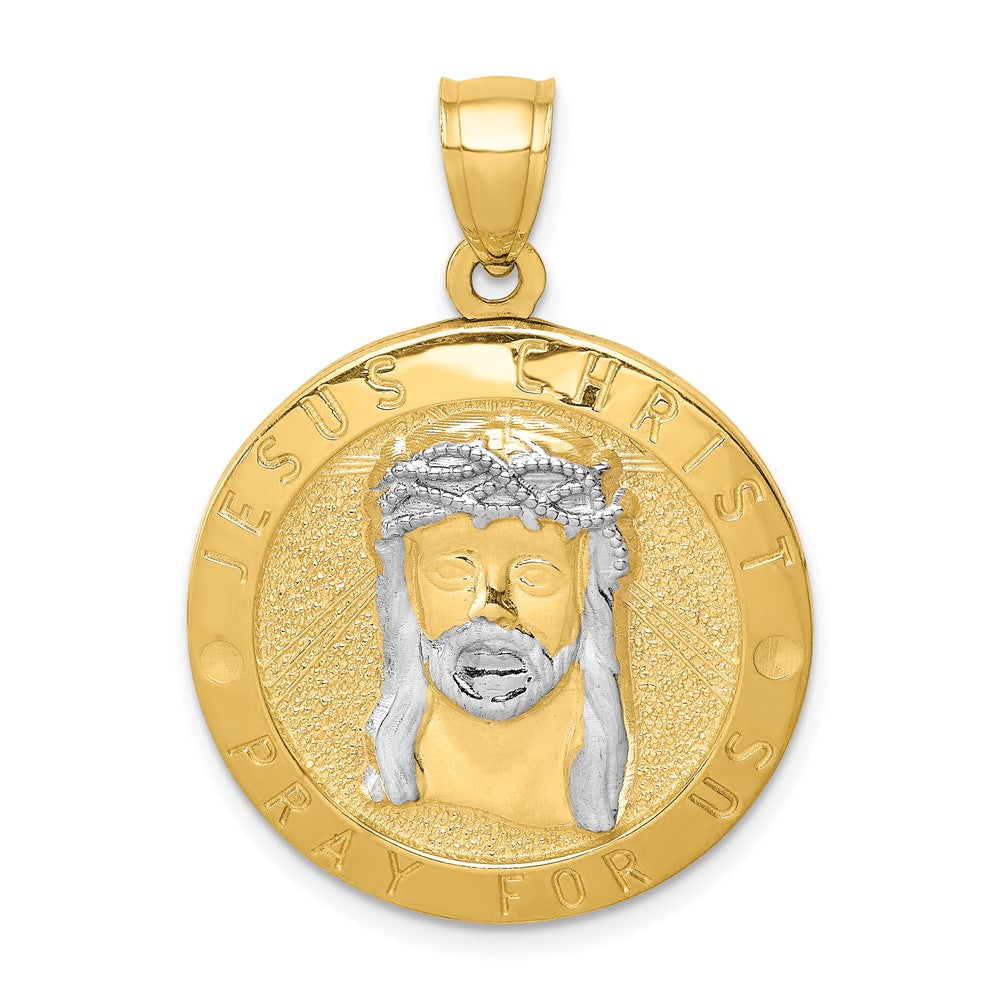 10K Gelbgold mit Rhodium Wendbar Jesus und Engel Medaille