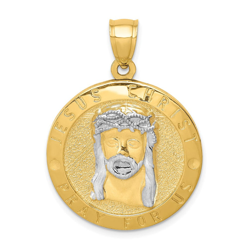 10K Gelbgold mit Rhodium Wendbar Jesus und Engel Medaille