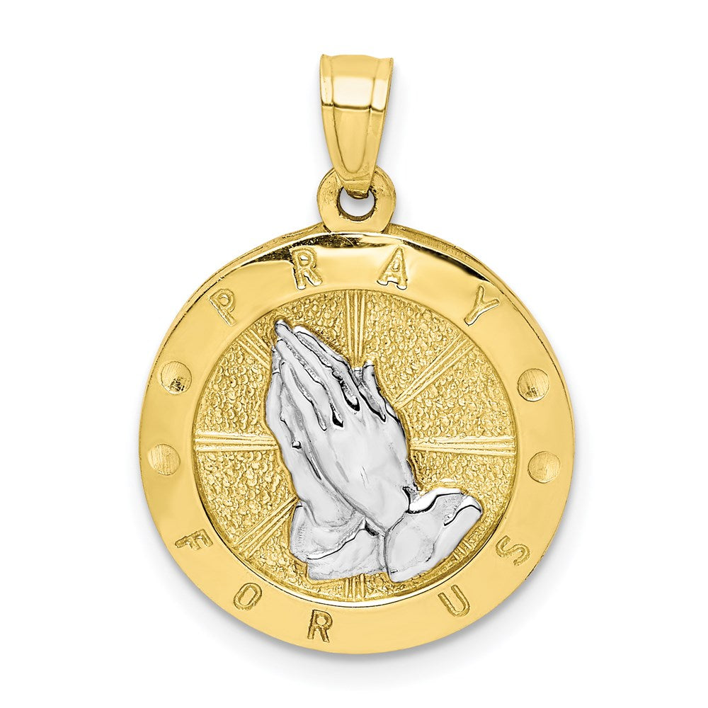 10K Gelbgold mit Rhodium Wendbar Jesus und Betend Hands Medaille