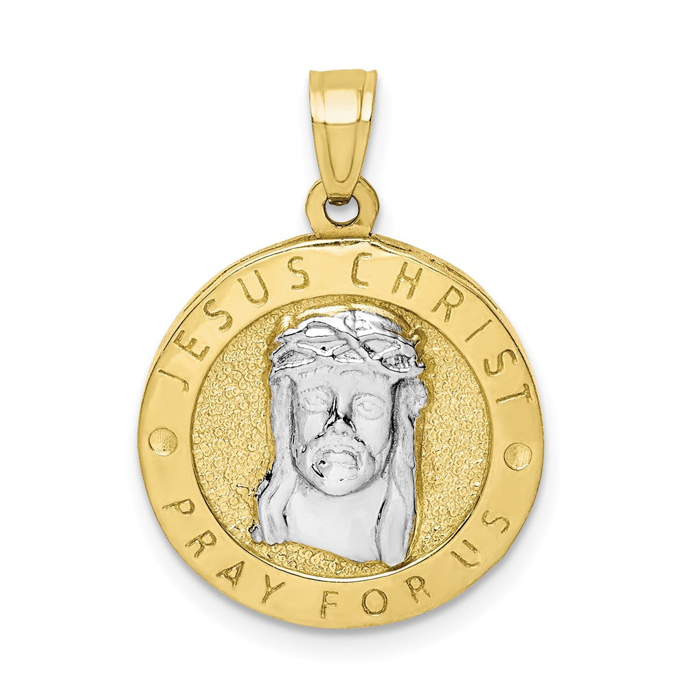 10K Gelbgold mit Rhodium Wendbar Jesus und Betend Hands Medaille