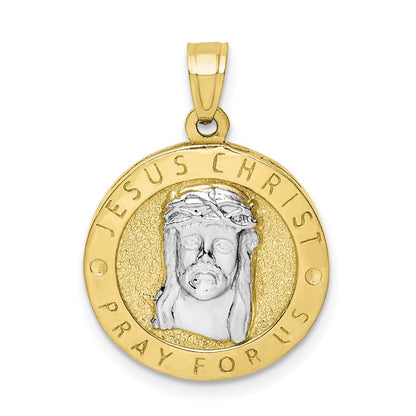 10K Gelbgold mit Rhodium Wendbar Jesus und Betend Hands Medaille