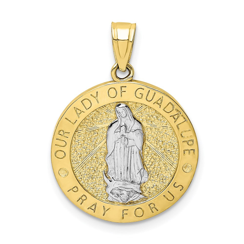 10K Gelbgold mit Rhodium Wendbar Damen Of Guadalupe/betend Hands Medaille