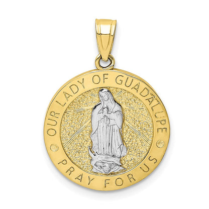 10K Gelbgold mit Rhodium Wendbar Damen Of Guadalupe/betend Hands Medaille