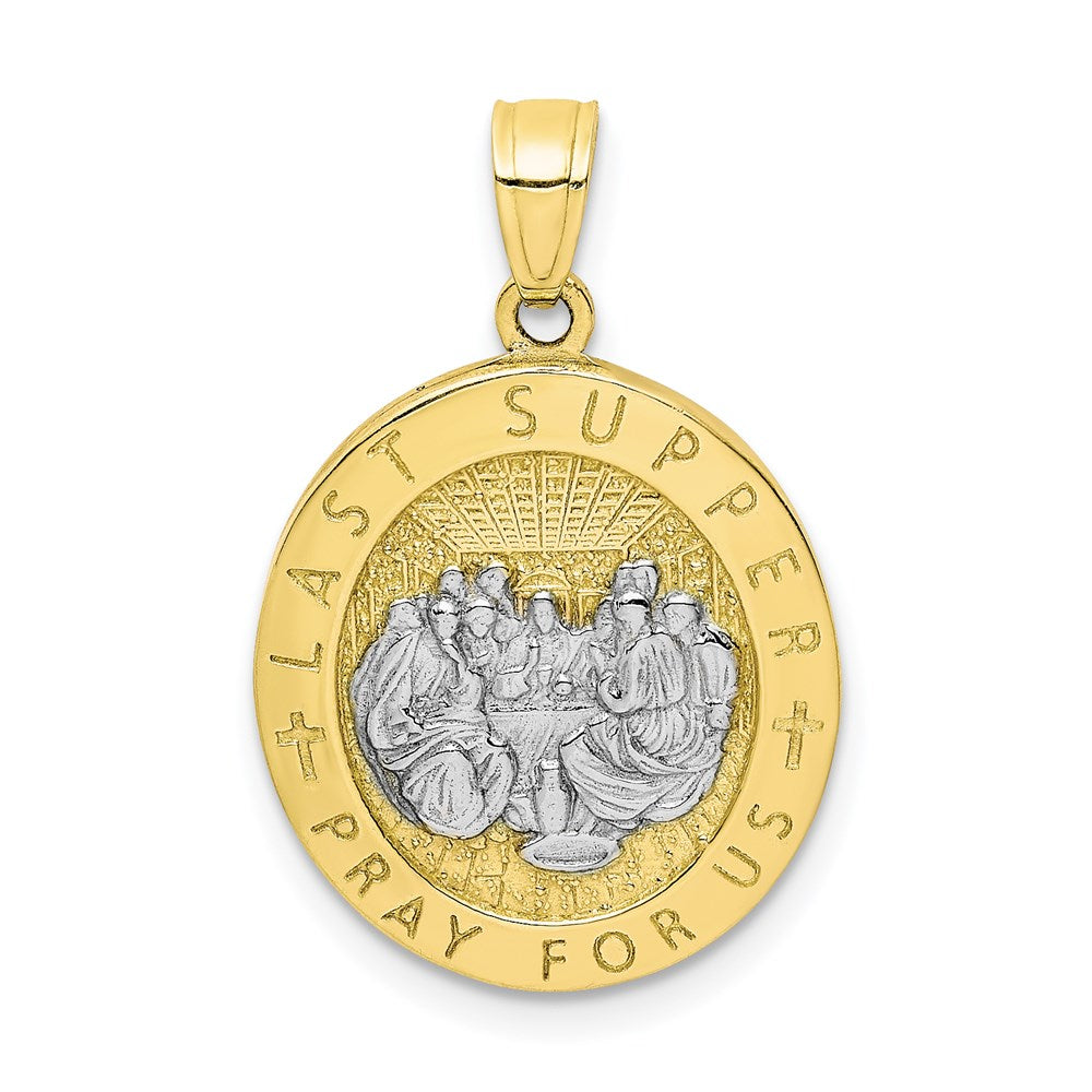 10K Gelbgold mit Rhodium Wendbar Abendmahl und Jesus Medaille