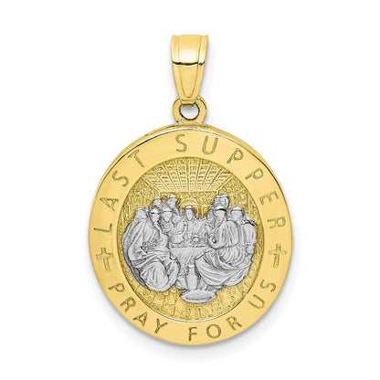10K Gelbgold mit Rhodium Wendbar Abendmahl und Jesus Medaille