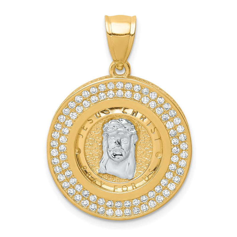 10K Gelb mit Rhodium 10K mit Rhodium Zirkonia Kanalfassung Kante Pavé Jesus Face Anhänger