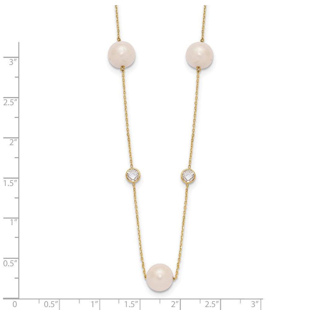 10K Gelbgold 10K Poliert Zirkonia und 7-8mm Fwc Perle 7 Station Halskette