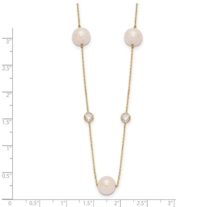 10K Gelbgold 10K Poliert Zirkonia und 7-8mm Fwc Perle 7 Station Halskette