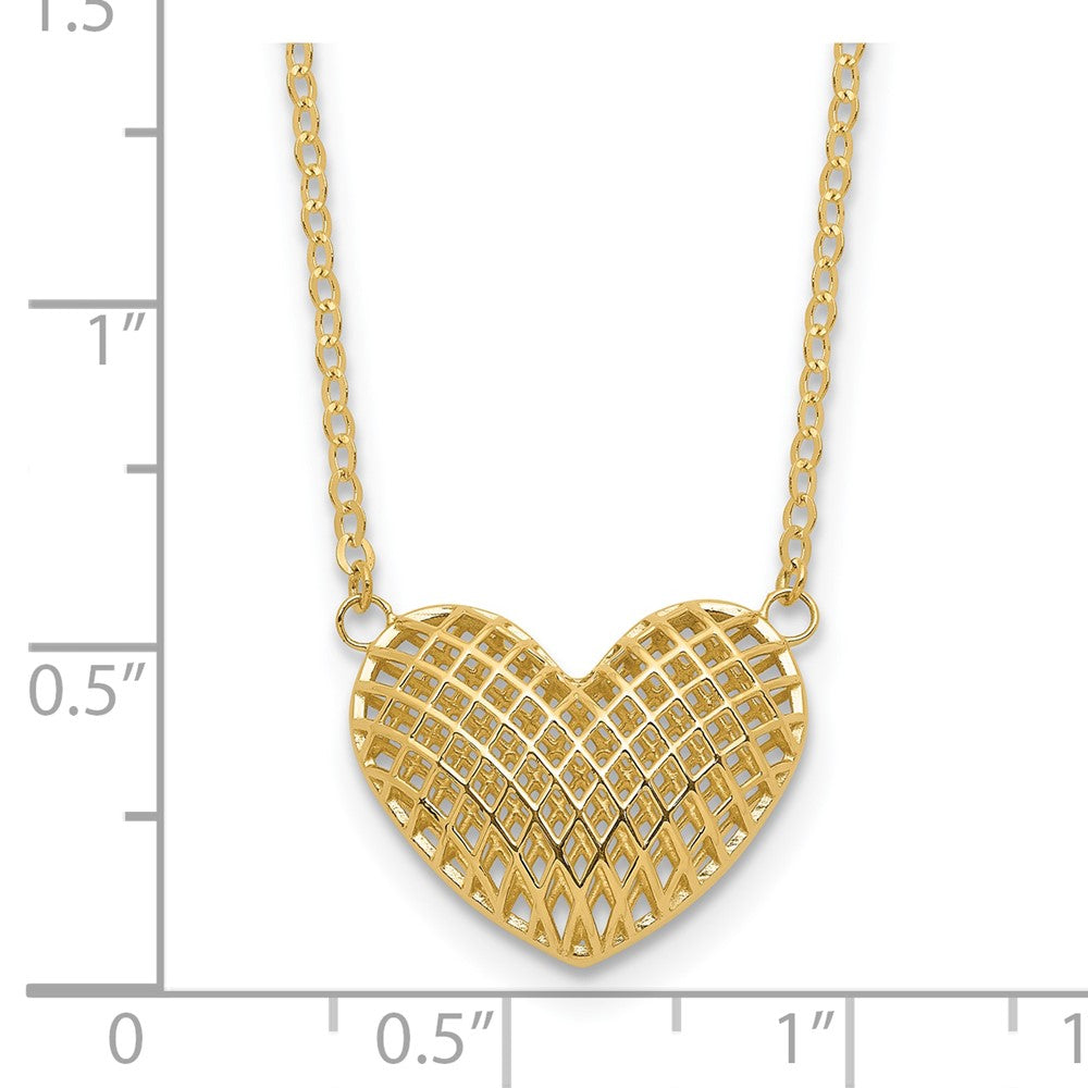 10K Gelbgold Poliert Hohl 3d Herz 18 Zoll Halskette