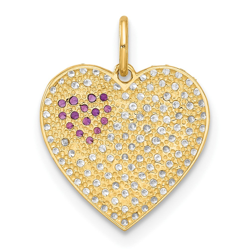10K Gelbgold 10K Poliert Klar & Rot Zirkonia Herz Charm