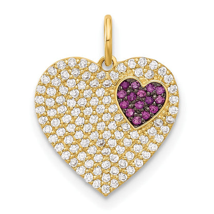 10K Gelbgold 10K Poliert Klar & Rot Zirkonia Herz Charm