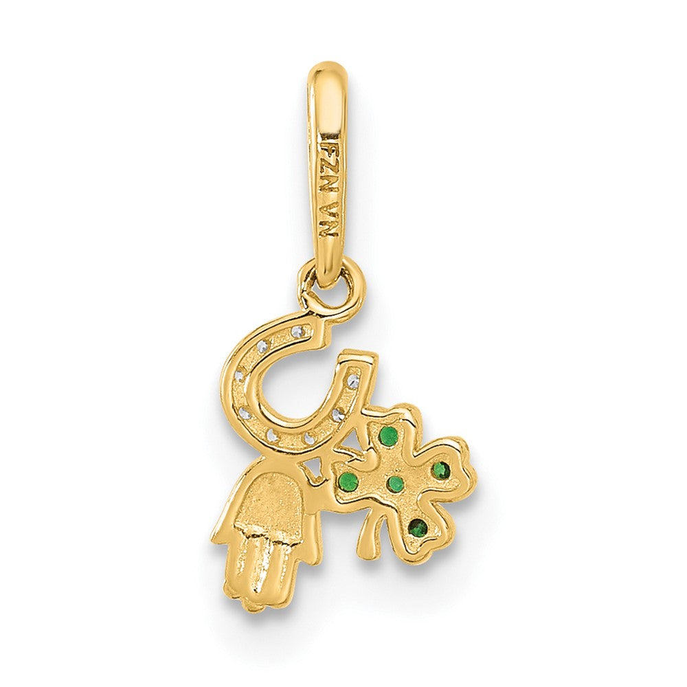 10K Gelbgold 10K Poliert Klee Hufeisen Hamsa Zirkonia Luck Anhänger