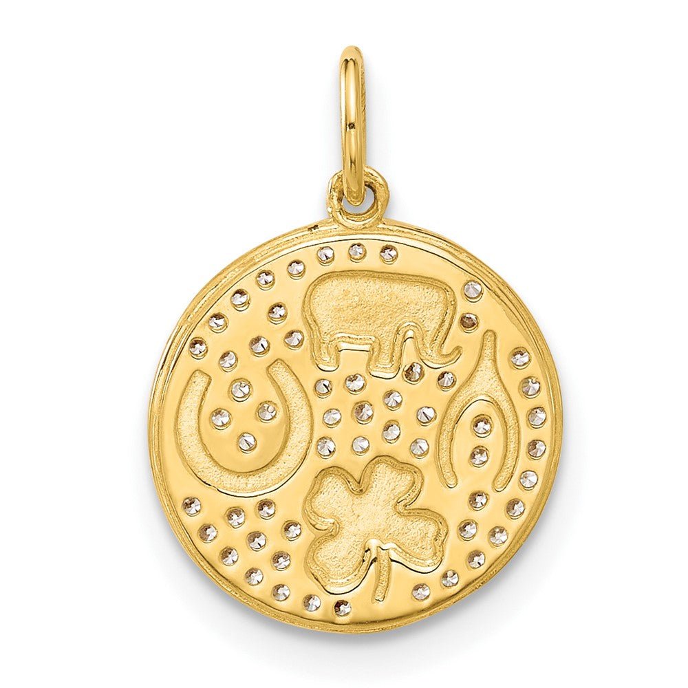 10K Gelbgold 10K Poliert Zirkonia Good Luck Medallion Charm