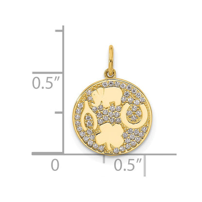 10K Gelbgold 10K Poliert Zirkonia Good Luck Medallion Charm