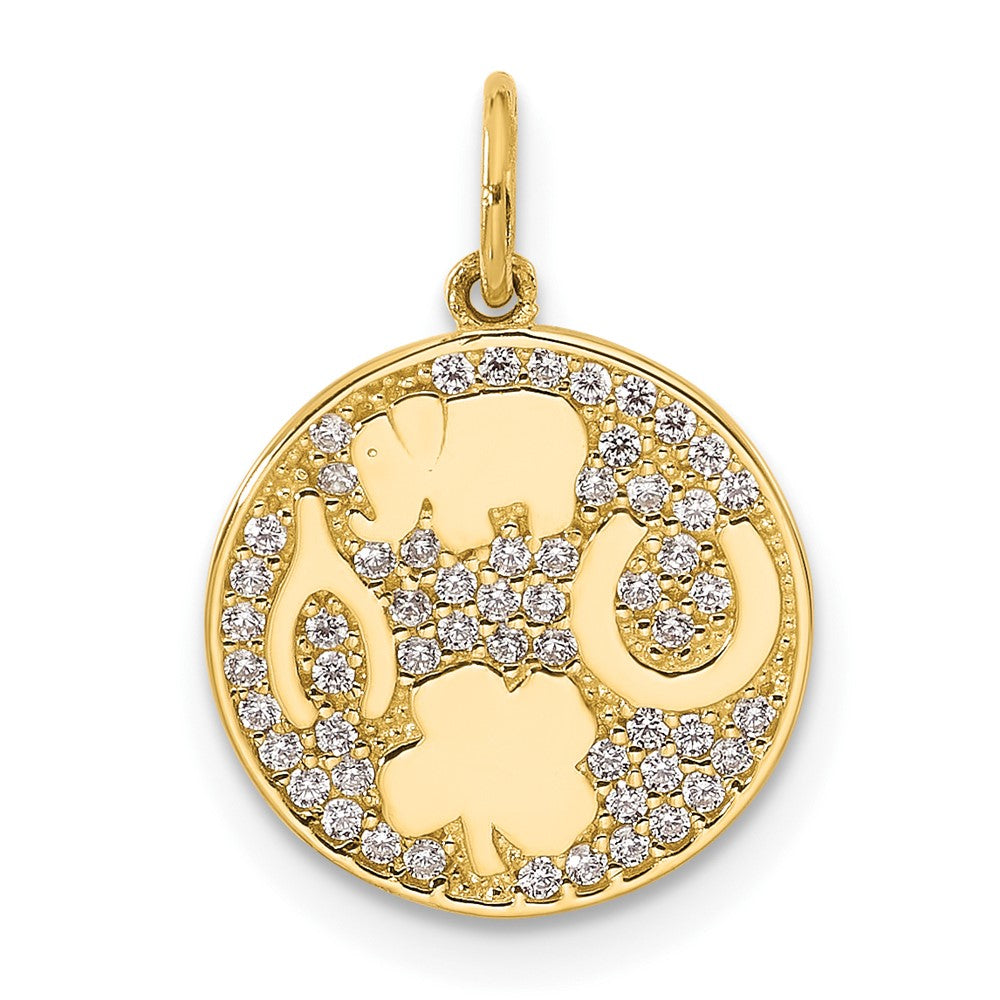 10K Gelbgold 10K Poliert Zirkonia Good Luck Medallion Charm