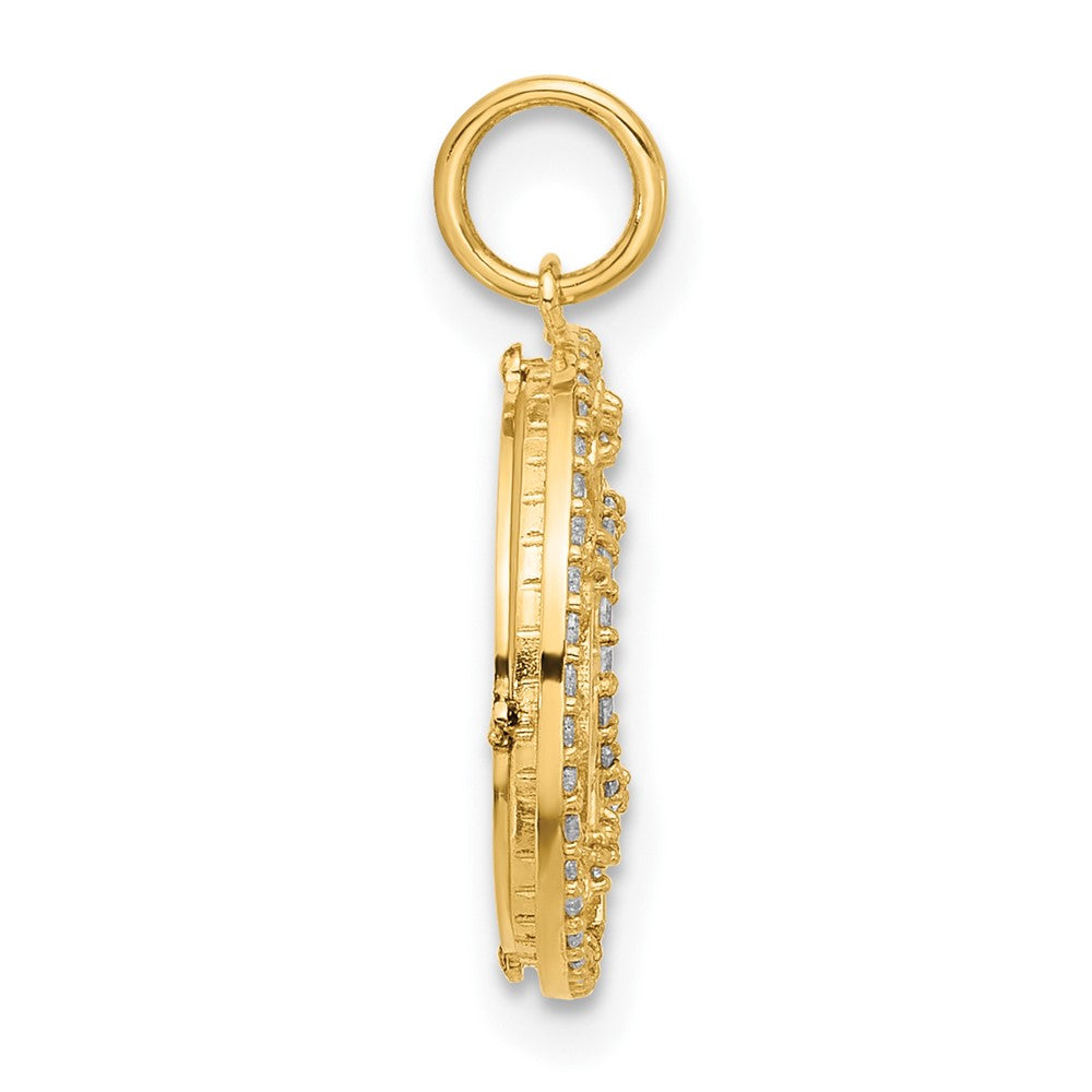 10K Gelbgold 10K Poliert Zirkonia und Perlmutt Sonne Mond Sterne Plättchen Charm
