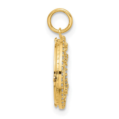 10K Gelbgold 10K Poliert Zirkonia und Perlmutt Sonne Mond Sterne Plättchen Charm