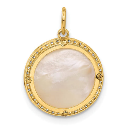 10K Gelbgold 10K Poliert Zirkonia und Perlmutt Sonne Mond Sterne Plättchen Charm