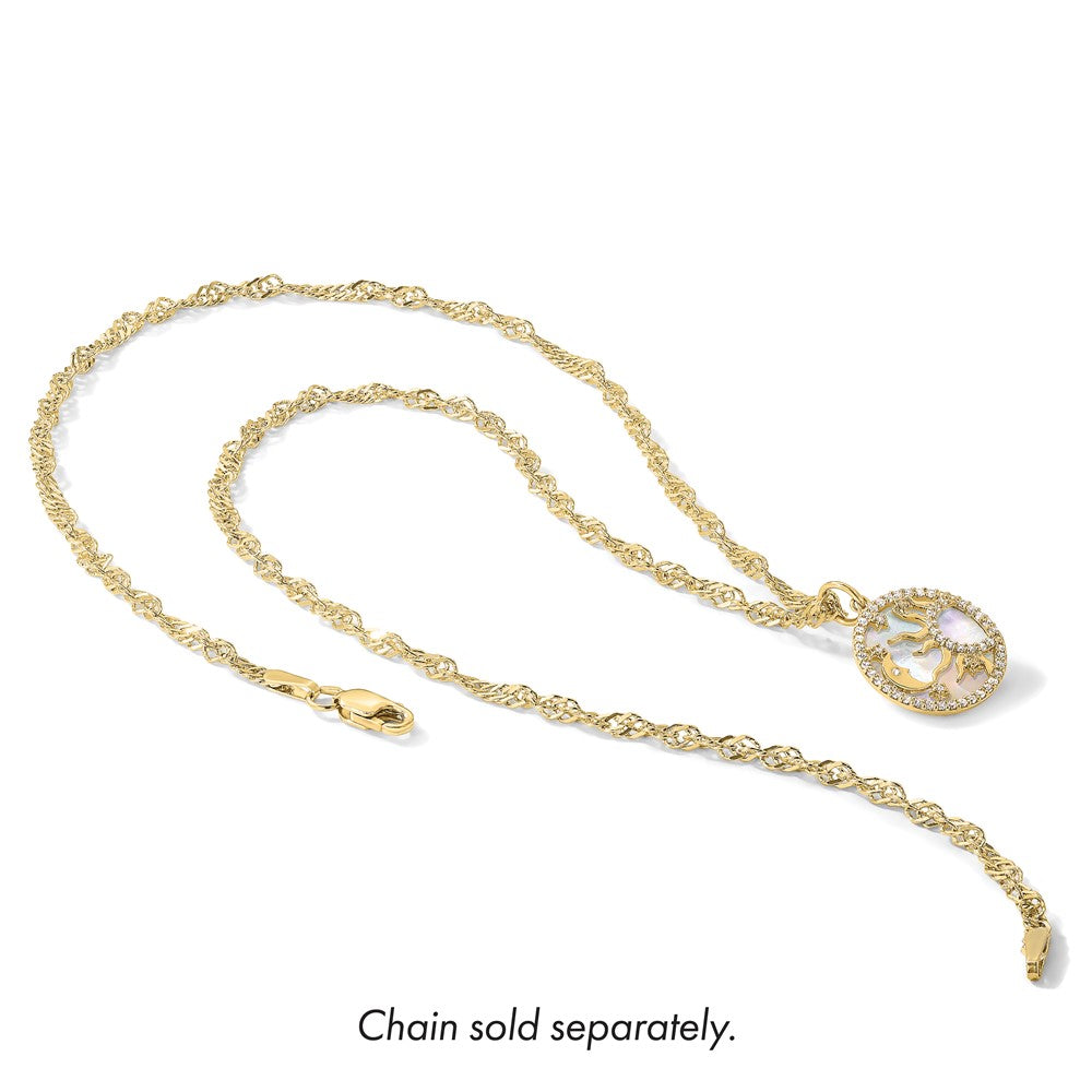 10K Gelbgold 10K Poliert Zirkonia und Perlmutt Sonne Mond Sterne Plättchen Charm