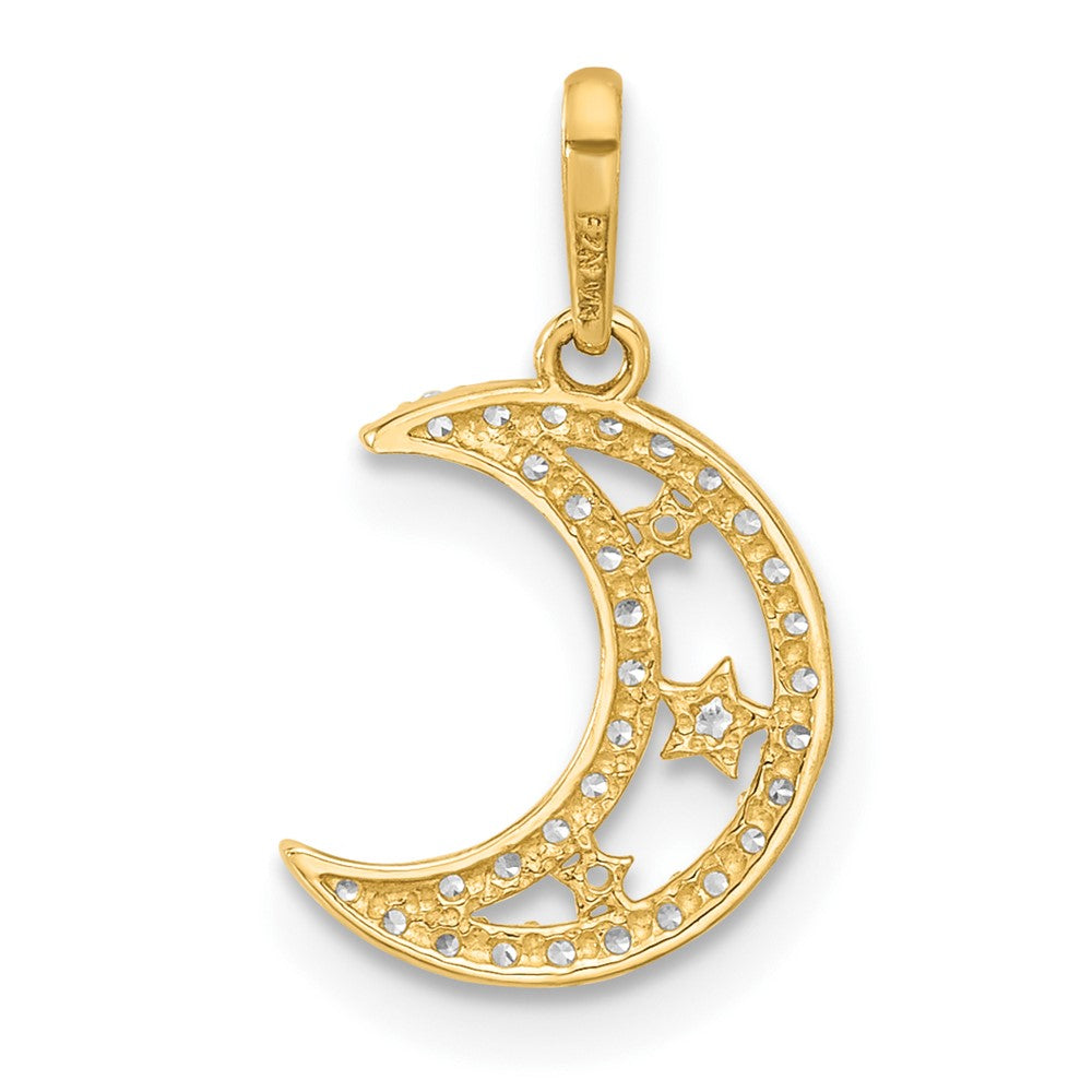 10K Gelbgold 10K Poliert Klar Zirkonia Mond und Sterne Charm