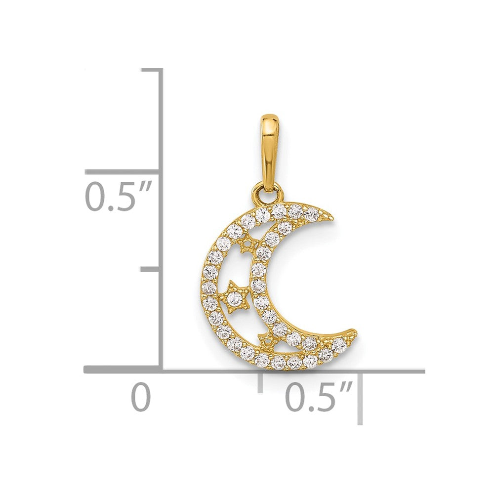 10K Gelbgold 10K Poliert Klar Zirkonia Mond und Sterne Charm