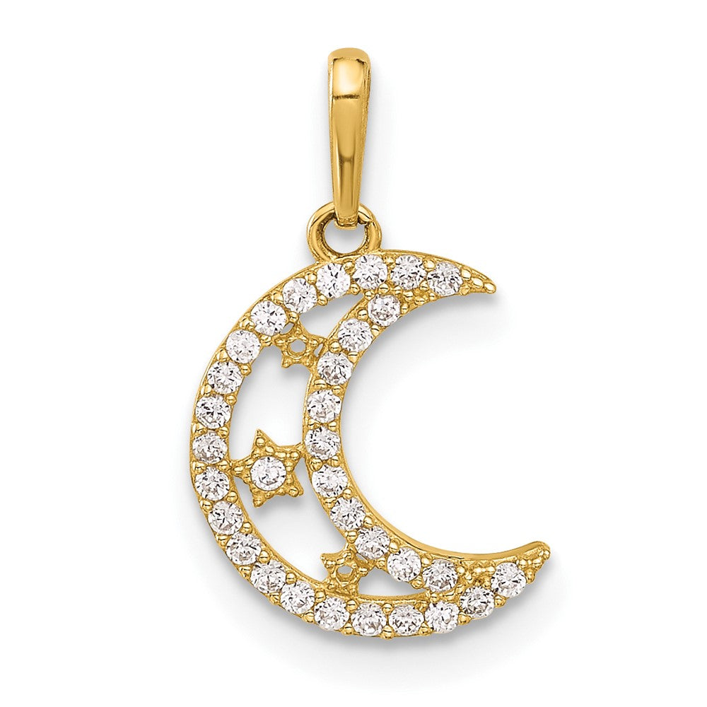 10K Gelbgold 10K Poliert Klar Zirkonia Mond und Sterne Charm