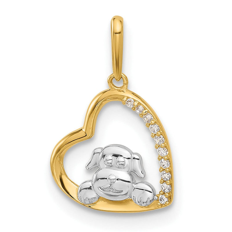 10K Gelb mit Rhodium 10K und Weiß Rhodium Zirkonia Hund in Herz Charm
