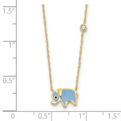 10K Gelbgold 10K Poliert Zirkonia Emailliert Elefant Halskette