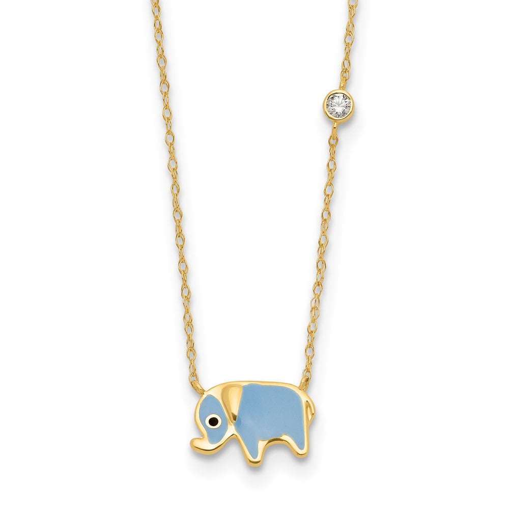 10K Gelbgold 10K Poliert Zirkonia Emailliert Elefant Halskette