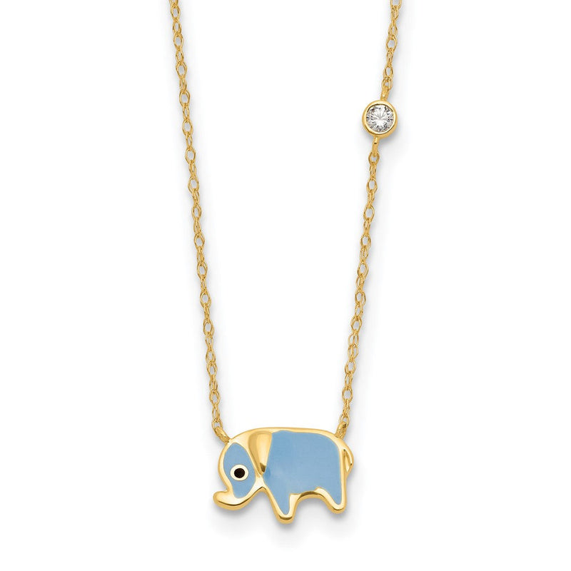 10K Gelbgold 10K Poliert Zirkonia Emailliert Elefant Halskette
