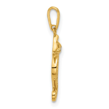 10K Gelbgold 10K Poliert Zirkonia Seepferdchen Charm