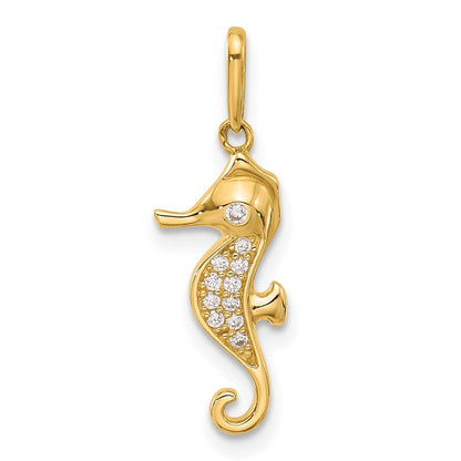 10K Gelbgold 10K Poliert Zirkonia Seepferdchen Charm