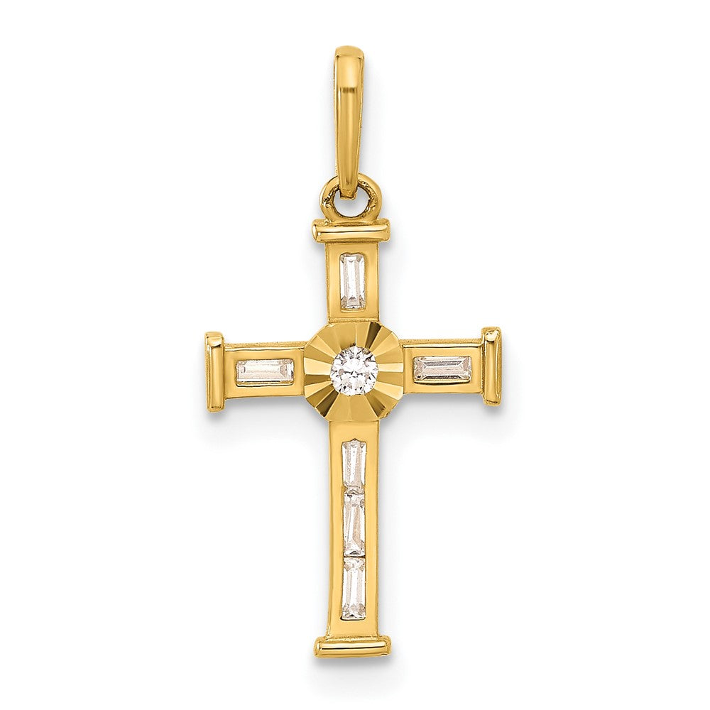 10K Gelbgold 10K Poliert Zirkonia Kreuz Charm