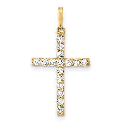 10K Gelbgold 10K Poliert Zirkonia Lateinisch Kreuz Charm