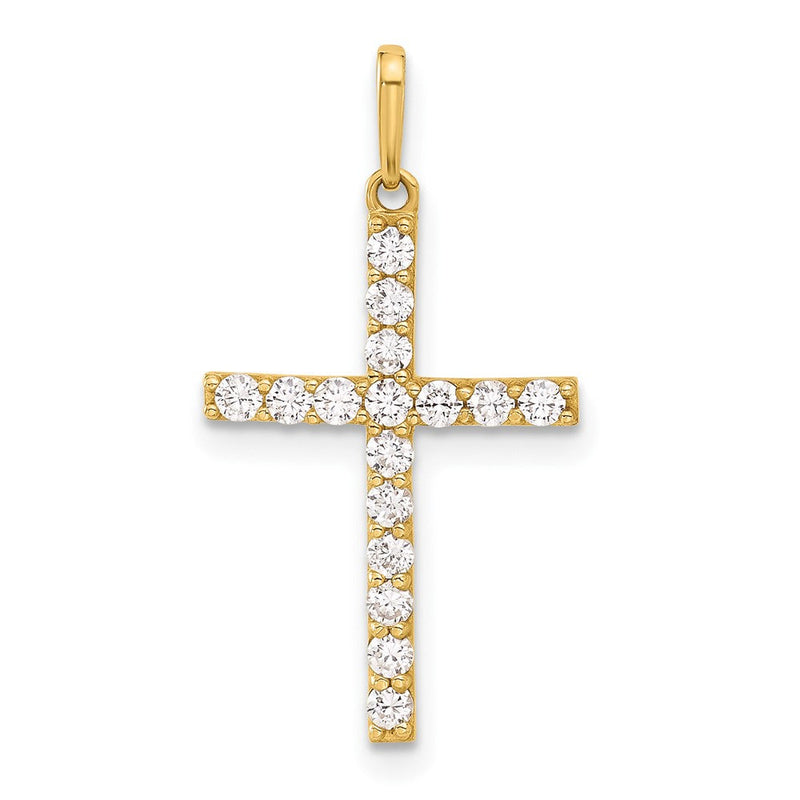 10K Gelbgold 10K Poliert Zirkonia Lateinisch Kreuz Charm