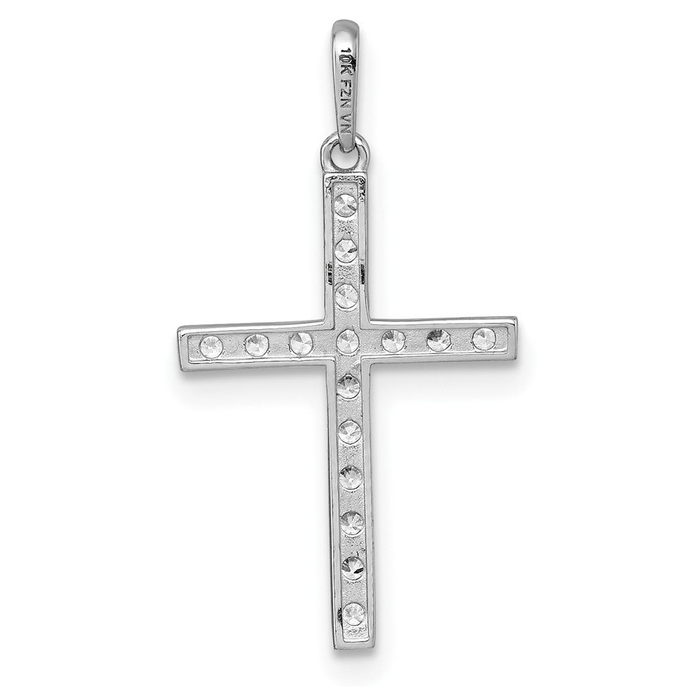 10K Weißgold Poliert Zirkonia Lateinisch Kreuz Anhänger