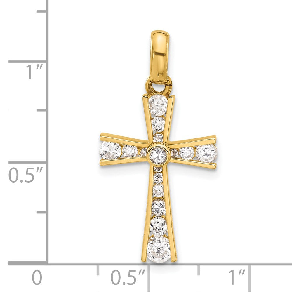 10K Gelbgold 10K Poliert Zirkonia Lateinisch Kreuz Anhänger