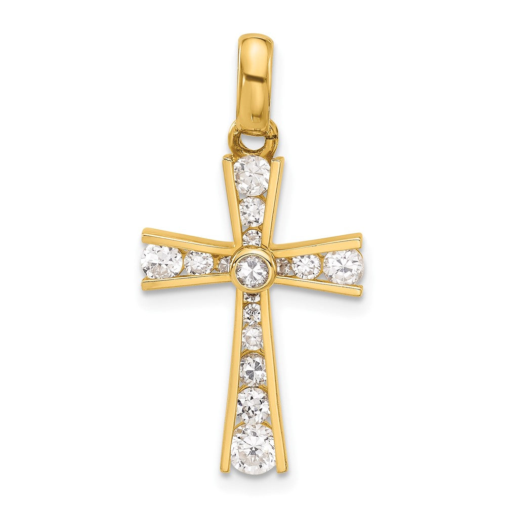 10K Gelbgold 10K Poliert Zirkonia Lateinisch Kreuz Anhänger