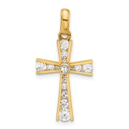 10K Gelbgold 10K Poliert Zirkonia Lateinisch Kreuz Anhänger
