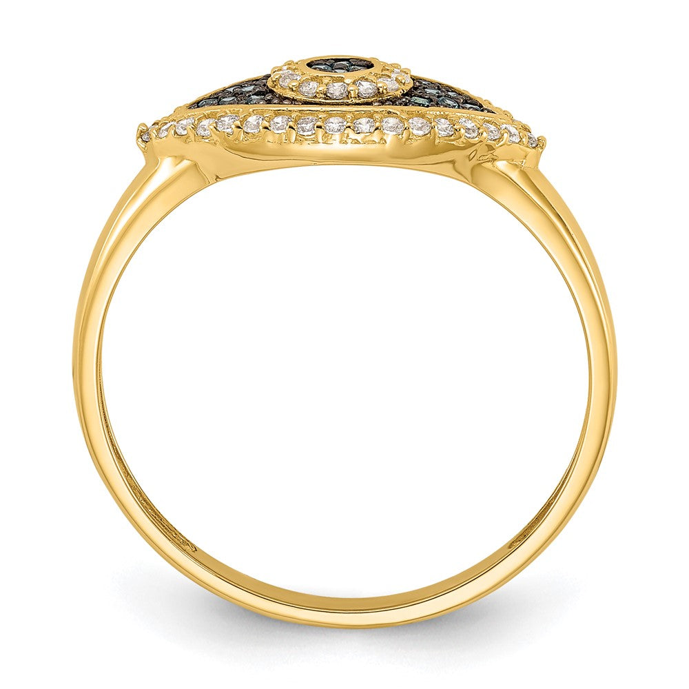 10K Gelbgold 10K Poliert Blau und Weiß Zirkonia Böse Auge Ring