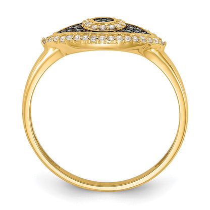 10K Gelbgold 10K Poliert Blau und Weiß Zirkonia Böse Auge Ring