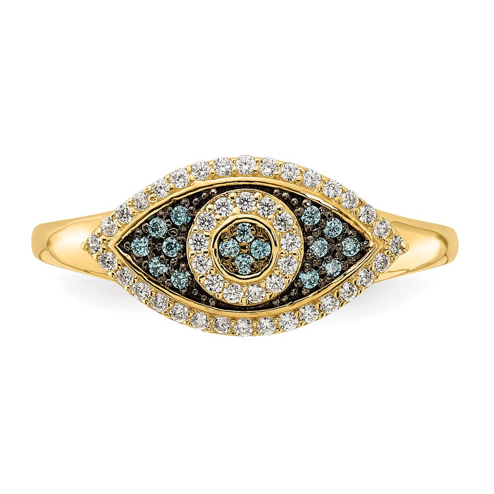 10K Gelbgold 10K Poliert Blau und Weiß Zirkonia Böse Auge Ring