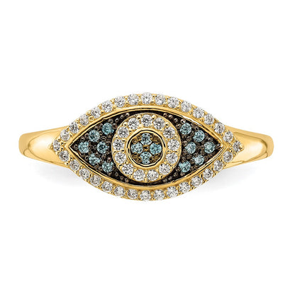 10K Gelbgold 10K Poliert Blau und Weiß Zirkonia Böse Auge Ring
