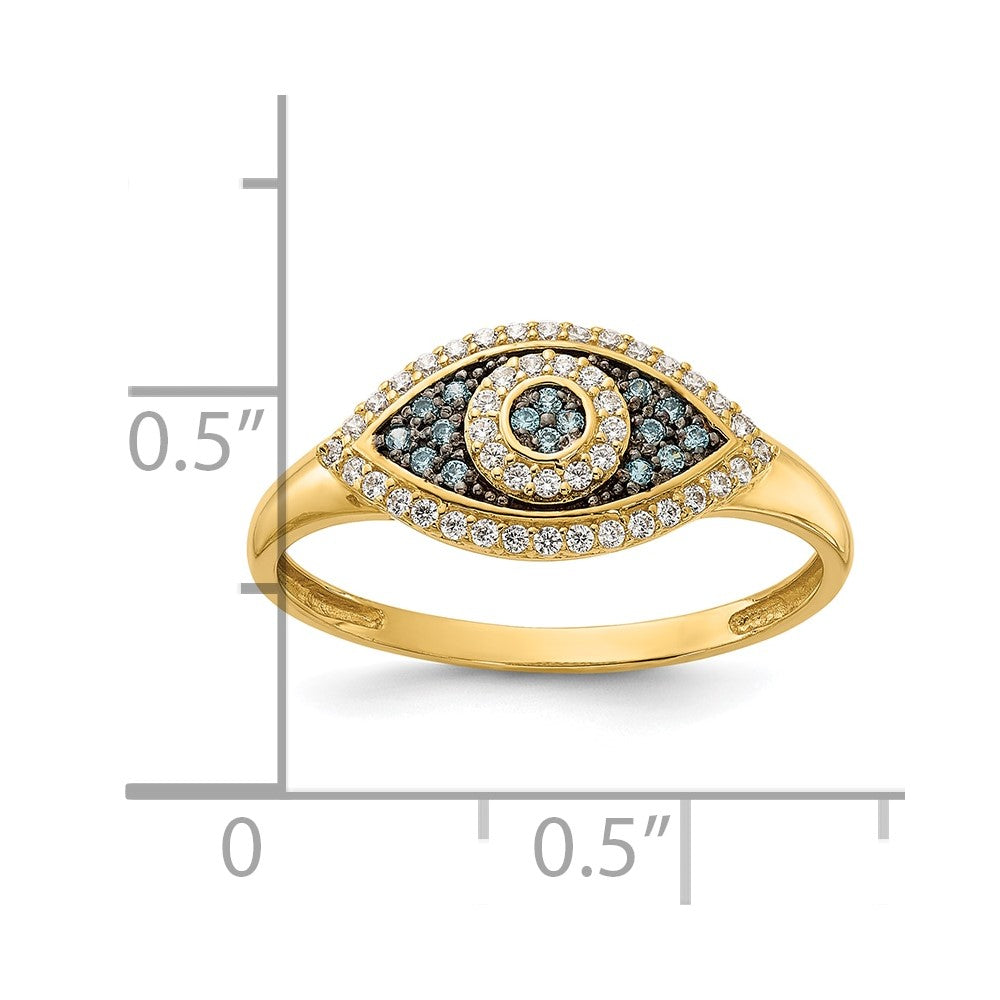 10K Gelbgold 10K Poliert Blau und Weiß Zirkonia Böse Auge Ring