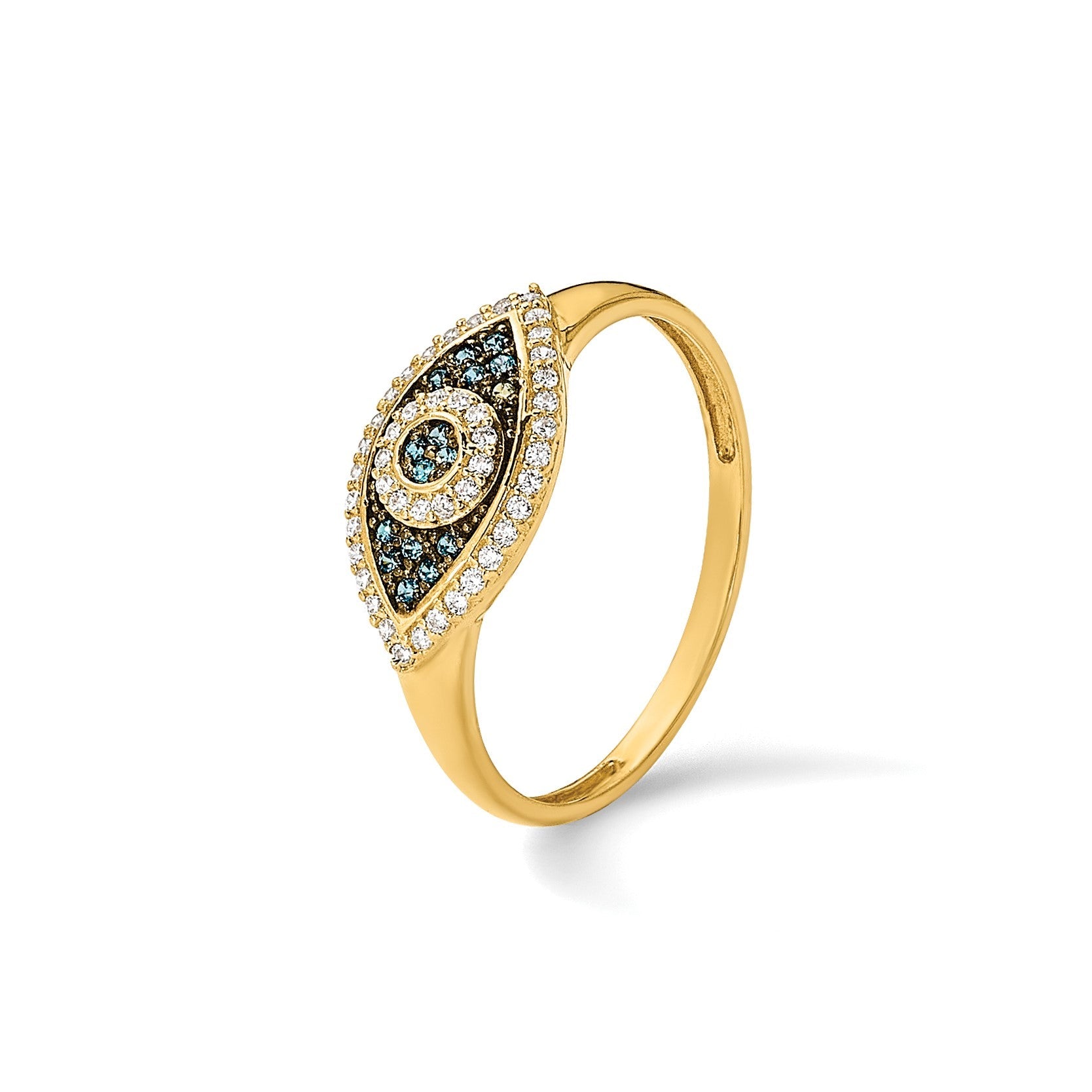10K Gelbgold 10K Poliert Blau und Weiß Zirkonia Böse Auge Ring